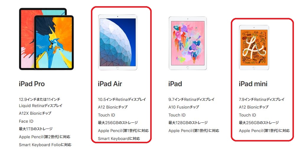 「iPad Air（第3世代）」と「iPad mini（第5世代）」